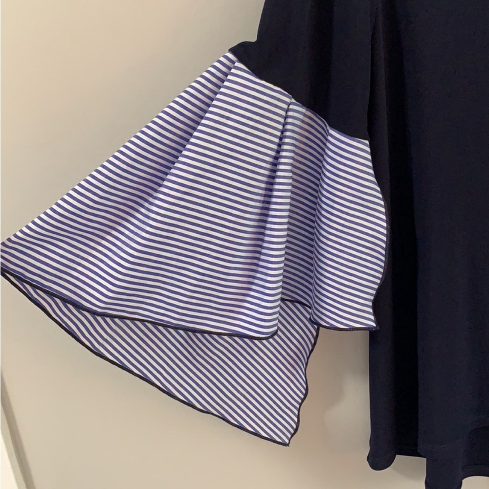 Joseph Ribkoff Blue Ruffled Blouse with Flowy Sleeves - Picture 2 of 5